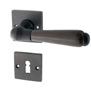 Béquille de porte authentique en fonte noire forme ergonomique